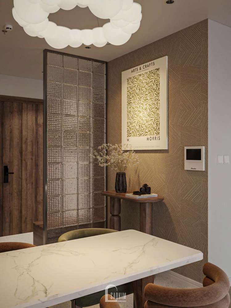 Khu vực bếp ăn hiện đại tại thiết kế nội thất 3 ngủ Masteri Vinhomes Ocean Park 
